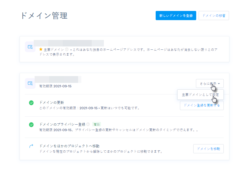 主要ドメインとして設定
