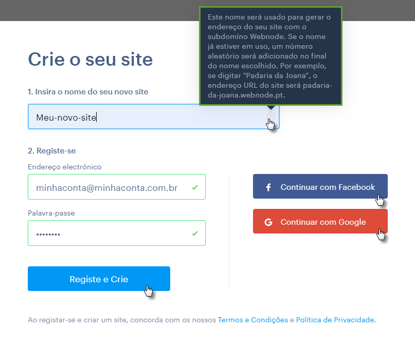 Escolhendo nome para loja Webnode