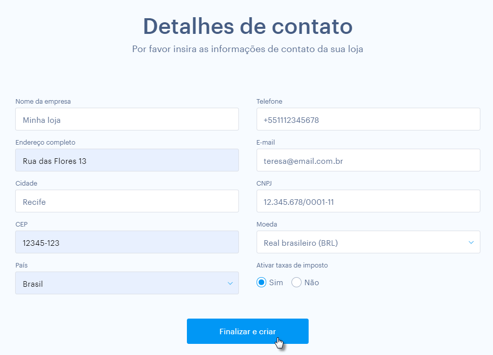 Configurando loja Webnode